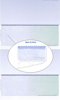 842B_R-361 Blank 2 Per Page, 14 inch, Laser Check Stock - Green-Blue Prismatic Fingerprint Security Legal Size Checks