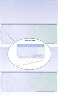 842B_R-361 Blank 2 Per Page, 14 inch, Laser Check Stock - Green-Blue Prismatic Fingerprint Security Legal Size Checks