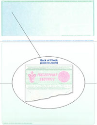 908_356-R Blank Laser Top Check Stock - Blue-Green Prismatic Fingerprint EQUAL Size Laser Check and Voucher