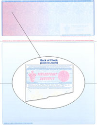 908_R-199 Blank Laser Top Check Stock - Burgundy-Blue Prismatic Fingerprint EQUAL Size Laser Check and Voucher