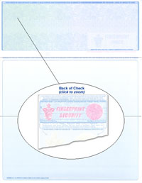 915_R-361 Blank Laser Top Check Stock - Gree-Blue Prismatic Fingerprint Laser Check with 3-1/2 and 4 Bottom Vouchers Laser Checks