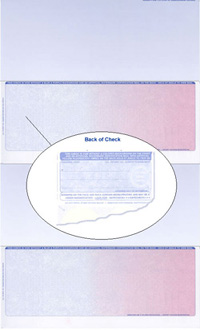 942B_R-199 Blank 2 Per Page, 14 inch, Laser Check Stock - Red-Blue Prismatic Fingerprint Security Legal Size Checks