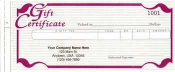 DEL178011, Gift Certificates - One-Write