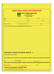 DF120 Additional Work Authorization - Detached Carbonless