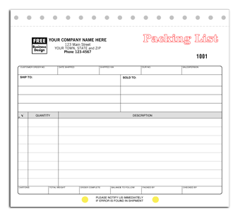 Snap-A-Part DF127 Packing List - Carbonless