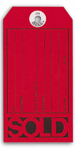 DF171 Neon Red Sold Tag -  With Plastic Wire Fastener