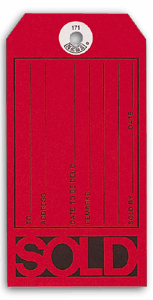 DF171 Neon Red Sold Tag - With Plastic Wire Fastener