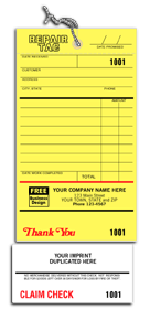 DF306 Repair Tag/Invoice With Claim Check