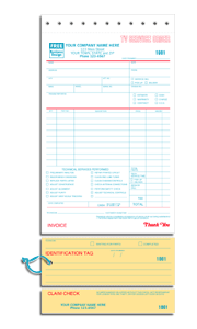 DF309 TV Service Order with Claim Check Stub - Detached with Carbons