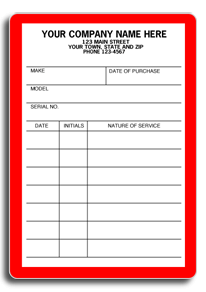 DF325 Service Record Label, Automotive - Red/White