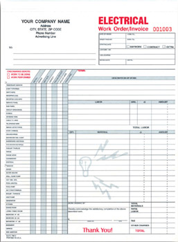 ELCC798 Electrical Work Order/Invoice Form - Carbonless, Snap-A-Part