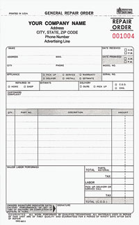 GRO663 General Repair Order Form, Snap-A-Part - Carbon