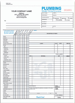 PLBCC955 Plumbing Work Order/InvoiceForm - Carbonless, Snap-A-Part