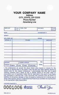 VRA231 Video/DVD Rental, Register Form - Carbonless