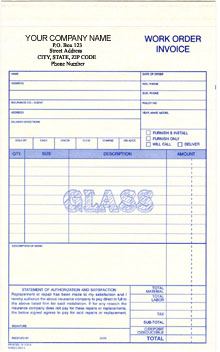 WOICC890 Glass Repair Work Order/Invoice - Detached Carbonless