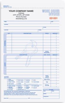 WOICC891 Locksmith Work Order Invoice - Detached Carbonless