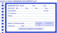 WLRA53 REMINDER/ASSIGNMENT SLIP- PADDED 100