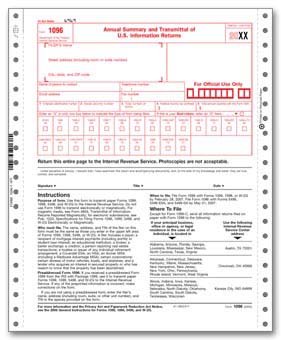 TF1096  1096 Transmittal Continuous TaxForm