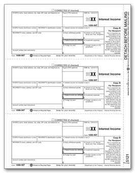 TF5121  1099 Interest Income Recipient Copy B Laser Form