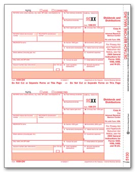 TF5130  1099 Income Dividends and Distributions Federal Copy A 3-UP Laser Form