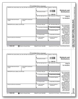 TF5131 1099 Income Dividends and Distributions Recipient Copy B 3-UP Laser Form