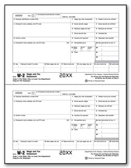 TF5204 W-2  2-UP Employer State, City,  Local Copy 1 Individual Sheets Laser Tax Form